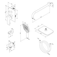 Душевая система с тропическим душем Damixa Gala 953520300 черный, скрытого монтажа, смеситель для 2 потребителей, верхний душ, встраиваемый душевой комплект, гарантия 10 лет, Дания