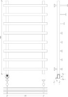 Полотенцесушитель электрический Secado Понтида 7 СП, L 100x60 см, подключение слева, глянцевый хром, лесенка, с полкой