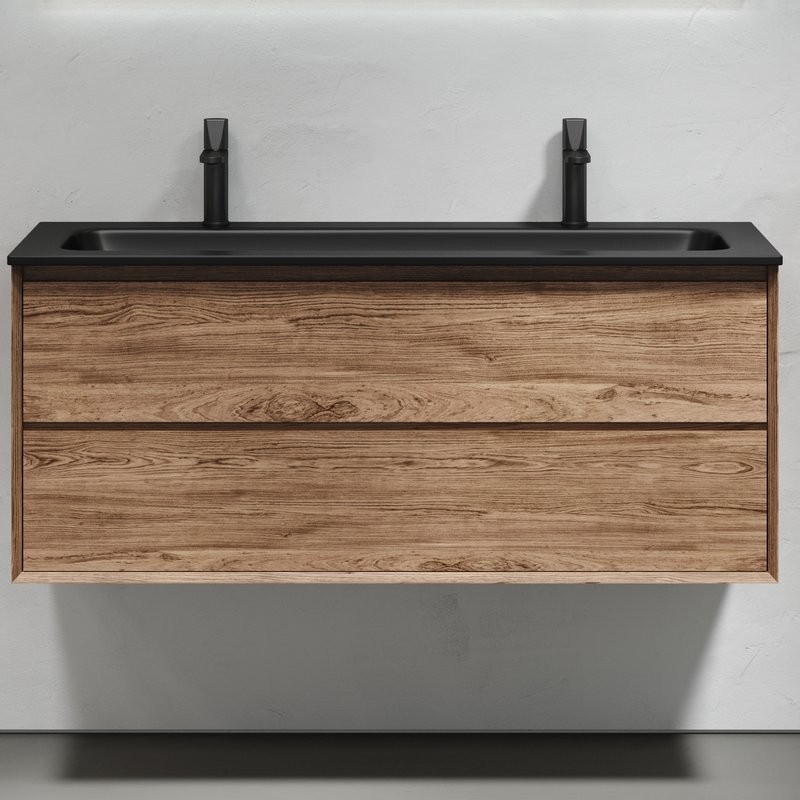 Тумба с раковиной Sancos Marmi 2.0 120 черная раковина, на двоих, дуб чарльстон