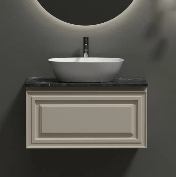 Тумба под раковину со столешницей Sancos Very 80 beige soft, столешница черный мрамор, с отв. под смеситель