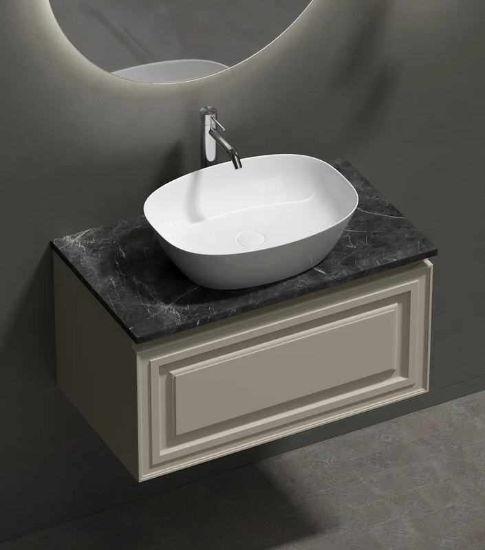Тумба под раковину со столешницей Sancos Very 80 beige soft, столешница черный мрамор, с отв. под смеситель