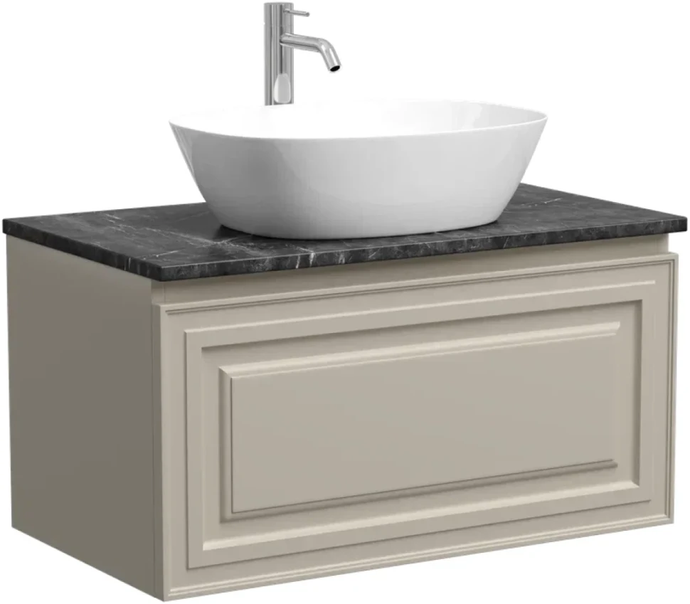 Тумба под раковину со столешницей Sancos Very 80 beige soft, столешница черный мрамор, с отв. под смеситель