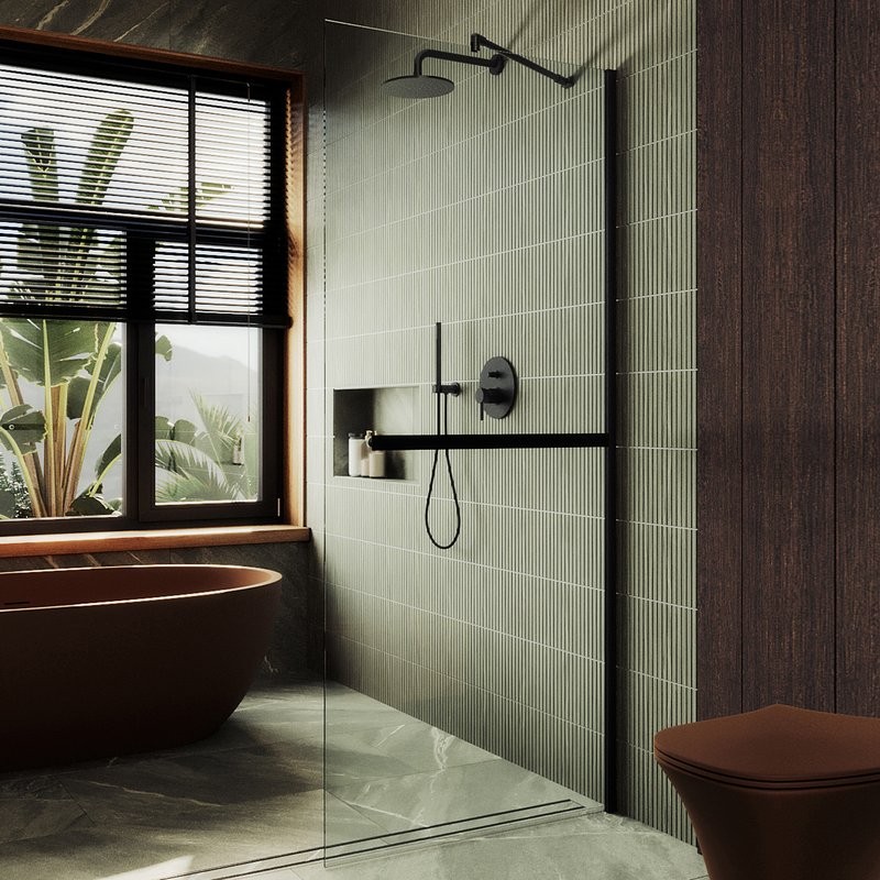 Душевая перегородка Maybahglass MGD-714-6ш 119 см, профиль черный, стекло прозрачное