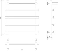 Полотенцесушитель водяной Secado Понтида 1 СП 60x60 см, матовый черный, лесенка, с полкой