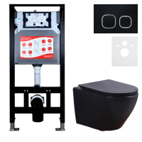 Комплект 3 в 1 Унитаз подвесной Esbano Azalea ESUPAZALBM + Инсталляция Fram + Кнопка ESINLPS10MB цвет матовый черный