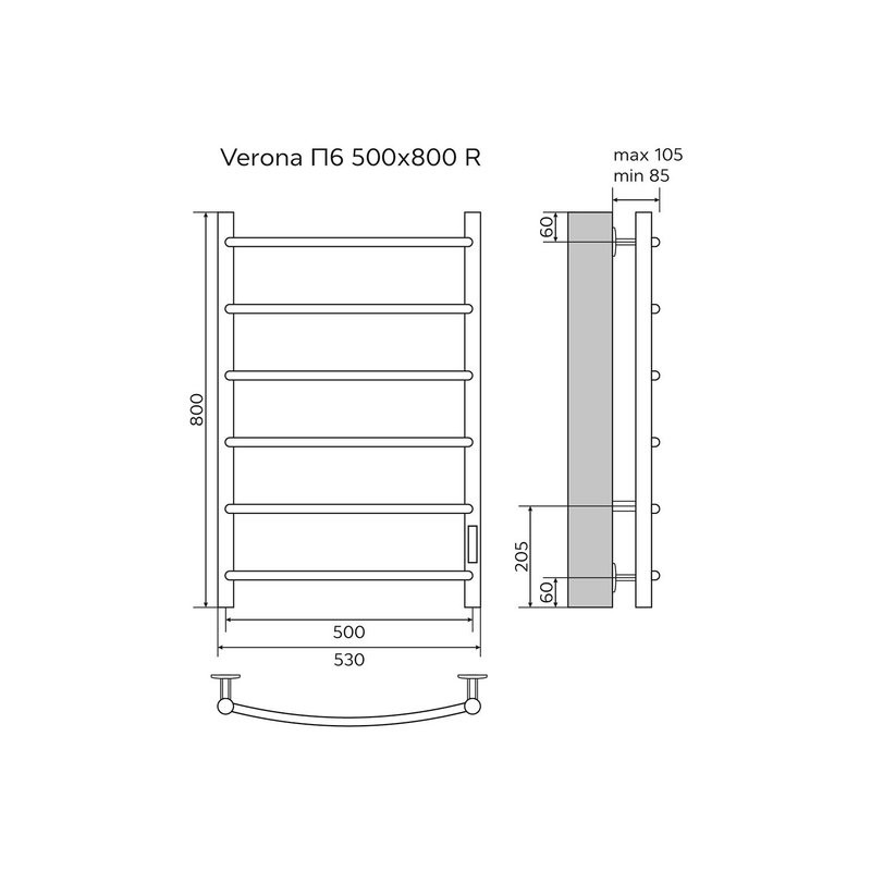 Полотенцесушитель электрический Azario VERONA 500/800 черный (AZ04858B)