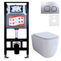 Комплект 3 в 1 Унитаз подвесной Esbano ESUPGARAW + Инсталляция Fram + Кнопка ESINLPS10MC цвет матовый хром