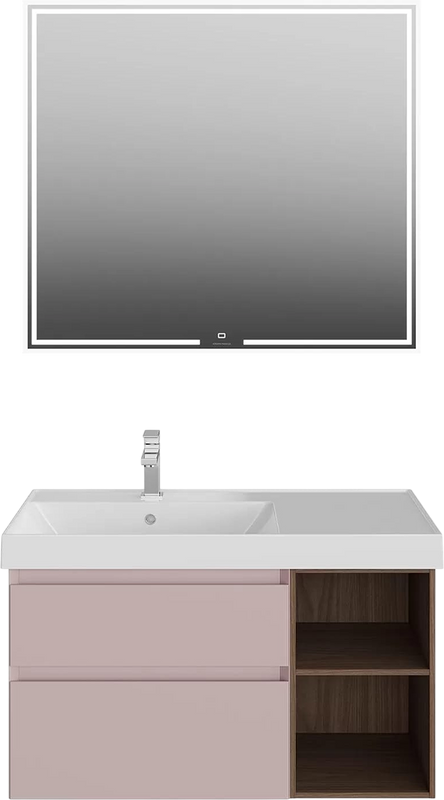 Мебель для ванной комнаты KERAMA MARAZZI Cubo 90, левая подвесная, мальва матовая, структурированный орех