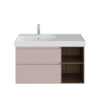 Мебель для ванной комнаты KERAMA MARAZZI Cubo 90, левая подвесная, мальва матовая, структурированный орех