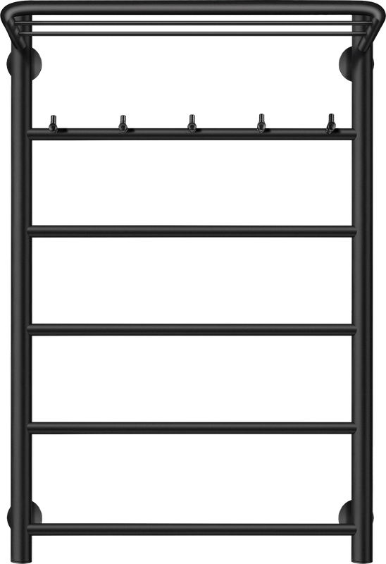 Полотенцесушитель электрический Secado Триада 1 КСП 80x50 см, подключение справа, матовый черный, лесенка, с полкой