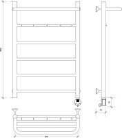 Полотенцесушитель электрический Secado Триада 1 КСП 80x50 см, подключение справа, матовый черный, лесенка, с полкой