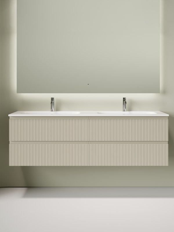 Тумба с раковиной Sancos Snob T 80 beige soft, 2 шт, раковина Ceramicanova Grace CN7023 с двумя чашами