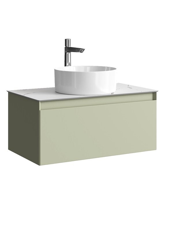 Тумба под раковину со столешницей Aqwella 5 stars Geometria 80 1 ящик, шалфей зеленый, столешница мрамор белый
