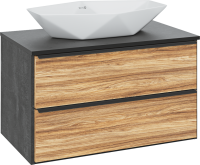 Тумба с раковиной Runo Мальта 85 подвесная, дуб, черная, раковина Poligono 65