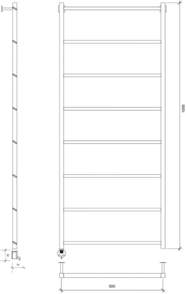 Полотенцесушитель электрический Secado Корсико Grado 100х50 105x55 см, подключение слева, черный матовый, лесенка