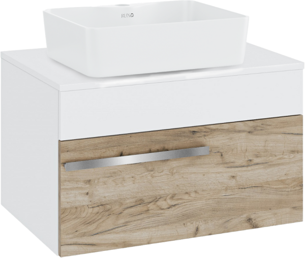 Тумба с раковиной Runo Вудлайн 65 подвесная, крафтовый дуб, раковина Lavello 50