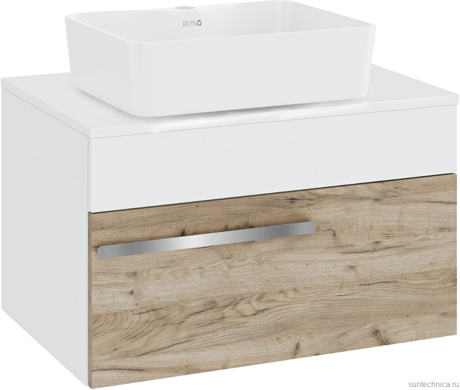 Тумба с раковиной Runo Вудлайн 65 подвесная, крафтовый дуб, раковина Lavello 50
