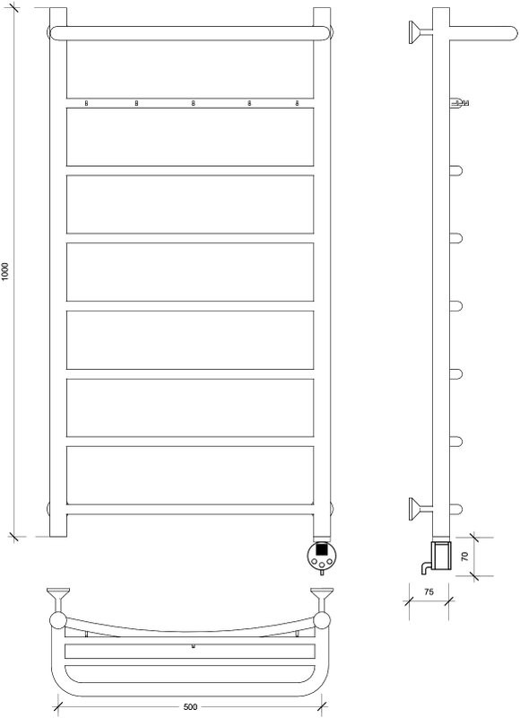 Полотенцесушитель электрический Secado Милан 1 КСП 100x50 см, подключение справа, графит, лесенка, с полкой