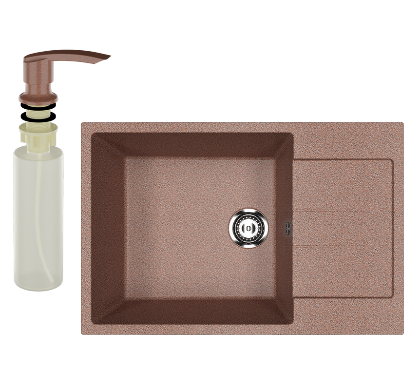 Мойка кухонная Ulgran U-602 307 терракот + дозатор U-02 терракот