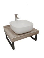 Столешница с раковиной Teymi Helmi 60 дуб кашмир, раковина Solli 41,  с черными кронштейнами