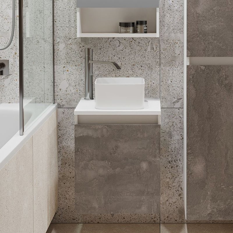 Тумба с раковиной Runo Бари 40 железный камень, раковина Uno 25