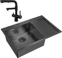 Комплект Мойка Zorg Inox PVD 7851 L grafit + Смеситель Sanitary SZR-3216 Grafit графит