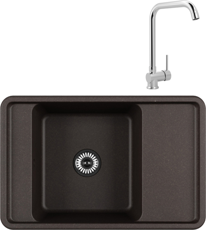 Комплект Мойка AQUATON Беллис 78 кофе + Смеситель MEGA Didim MG-CM107 хром