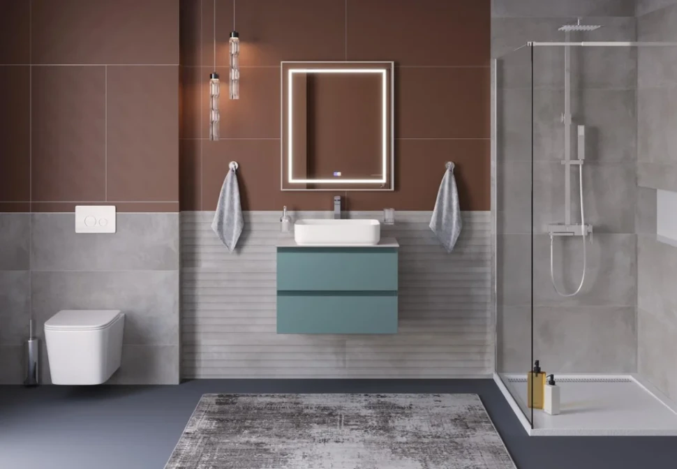 Тумба под раковину со столешницей BelBagno Kraft 70 подвесная, матовая голубая, столешница kep-70-bo