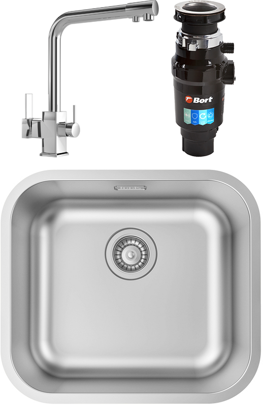 Комплект Мойка IDDIS Mate + Смеситель MEGA Life MG-TK06 хром + Измельчитель Bort Master Eco