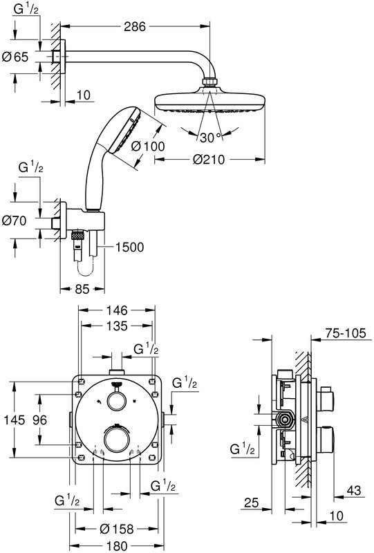 Душевой комплект Grohe Grohtherm 34727000 С ВНУТРЕННЕЙ ЧАСТЬЮ