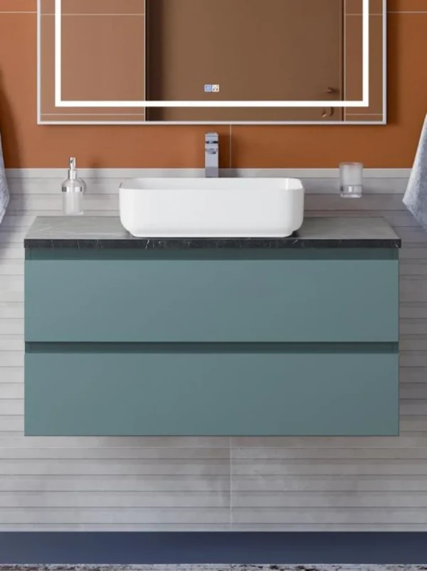 Тумба с раковиной BelBagno Kraft 100 подвесная, матовая голубая, столешница kep-100-mno, раковина BB1304