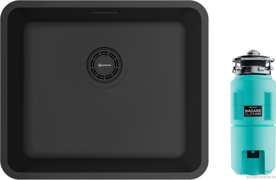 Комплект Мойка Omoikiri Omi 43-U/I Ultra Mini-GB графит + Измельчитель Nagare slim 1250-AZ azur blue