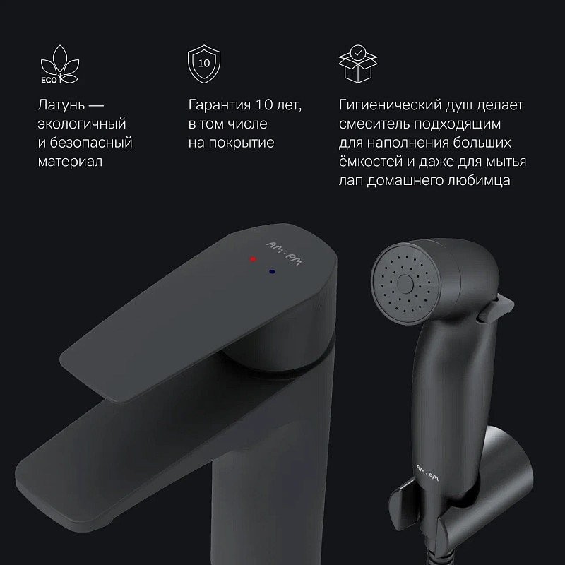 Комплект для раковины AM.PM Gem F90A03022 с гигиеническим душем, матовый черный