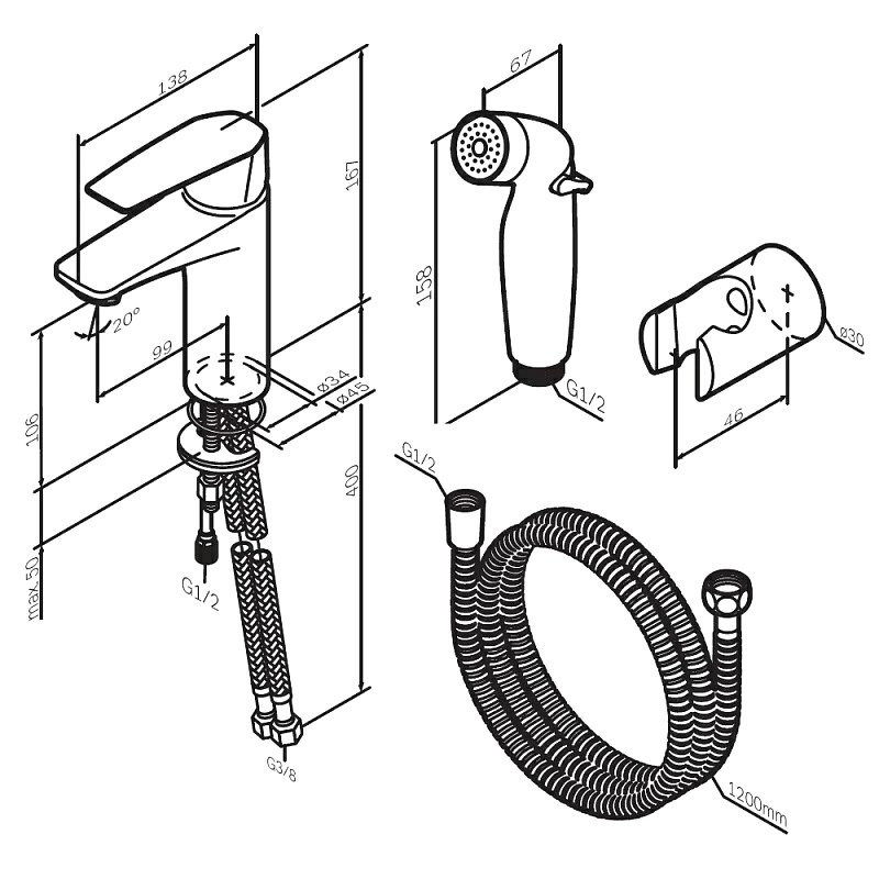 Комплект для раковины AM.PM Gem F90A03022 с гигиеническим душем, матовый черный