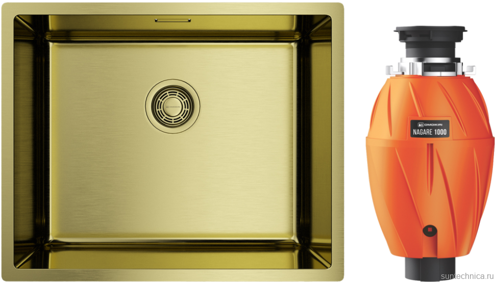 Комплект Мойка Omoikiri TADZAVA 54-U/I-Ultra светлое золото + Измельчитель Nagare 1000