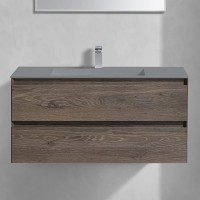 Тумба с раковиной Vincea Luka 100, 2 ящика, темный дуб, с серой раковиной