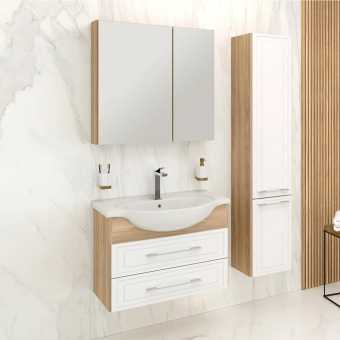 Мебель для ванной Runo Дублин 80, подвесная, дуб, белый
