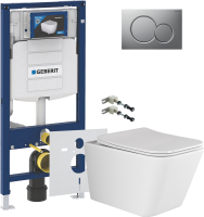 Комплект Унитаз подвесной Ceramicanova Metric Rimless CN3007 с микролифтом, безободковый + Крепления Geberit Duofix 111.815.00.1 к стене + Звукоизоляция + Инсталляция UP 320 111.300.00.5 + Кнопка Sigma 01 115.770.JQ.5 лакированная, матовый хром