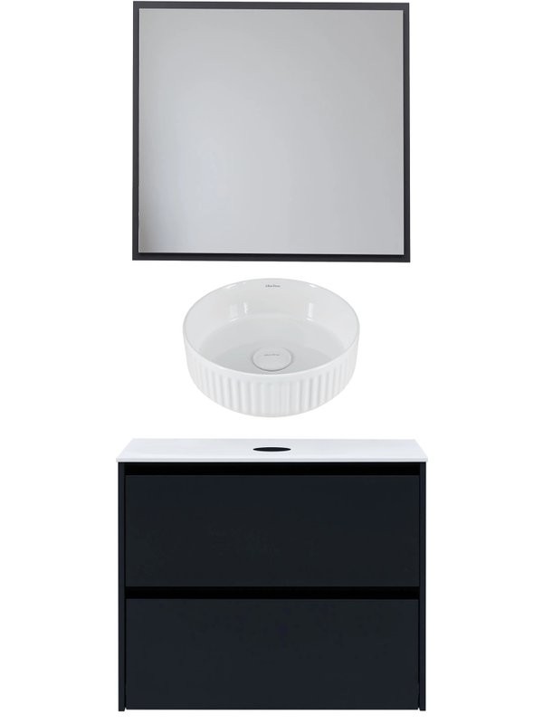 Мебель для ванной комнаты Allen Brau Activity 80 с подсветкой, матовый антрацит, черный браш, столешница белая, раковина Fantasy Line 36, белая