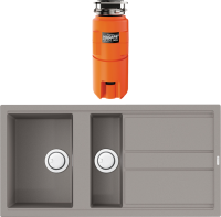 Комплект Мойка Omoikiri Kitagawa 100-2-GR leningrad grey + Измельчитель Nagare slim 900