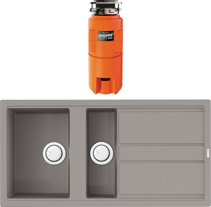 Комплект Мойка Omoikiri Kitagawa 100-2-GR leningrad grey + Измельчитель Nagare slim 900