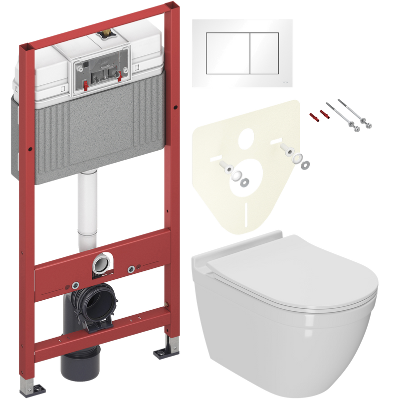 Комплект Унитаз подвесной Bauedge Bau Mif PRO безободковый, с микролифтом, белый + Инсталляция TECE Base 9400413 4 в 1 с кнопкой смыва