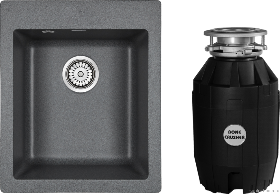 Комплект Мойка Paulmark Kante 40 PM104249-DG графит + Измельчитель Bone Crusher BC 810-AS