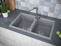 Комплект Мойка Paulmark Tandem 80/2PM238150-GRM серый металлик + Измельчитель Bone Crusher BC 810-AS