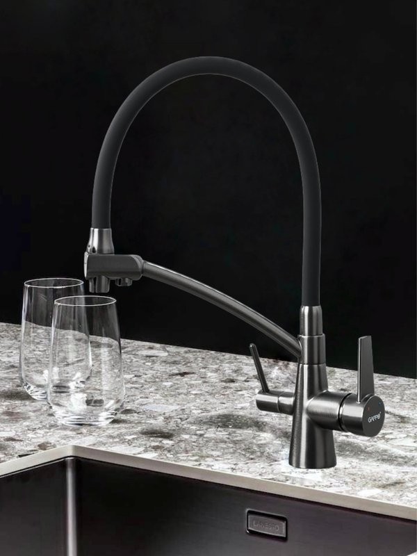 Смеситель для кухни Gappo G4398-19 с гибким изливом, оружейная сталь