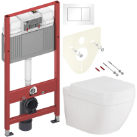 Комплект Унитаз подвесной Grohe Euro Ceramic + Крышка 39330001 с микролифтом + Инсталляция TECE Base 9400413 4 в 1 с кнопкой смыва
