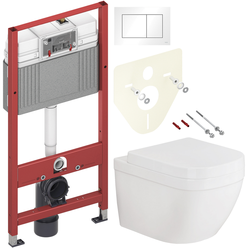 Комплект Унитаз подвесной Grohe Euro Ceramic + Крышка 39330001 с микролифтом + Инсталляция TECE Base 9400413 4 в 1 с кнопкой смыва