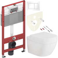 Комплект Унитаз подвесной Grohe Euro Ceramic + Крышка 39330001 с микролифтом + Инсталляция TECE Base 9400413 4 в 1 с кнопкой смыва