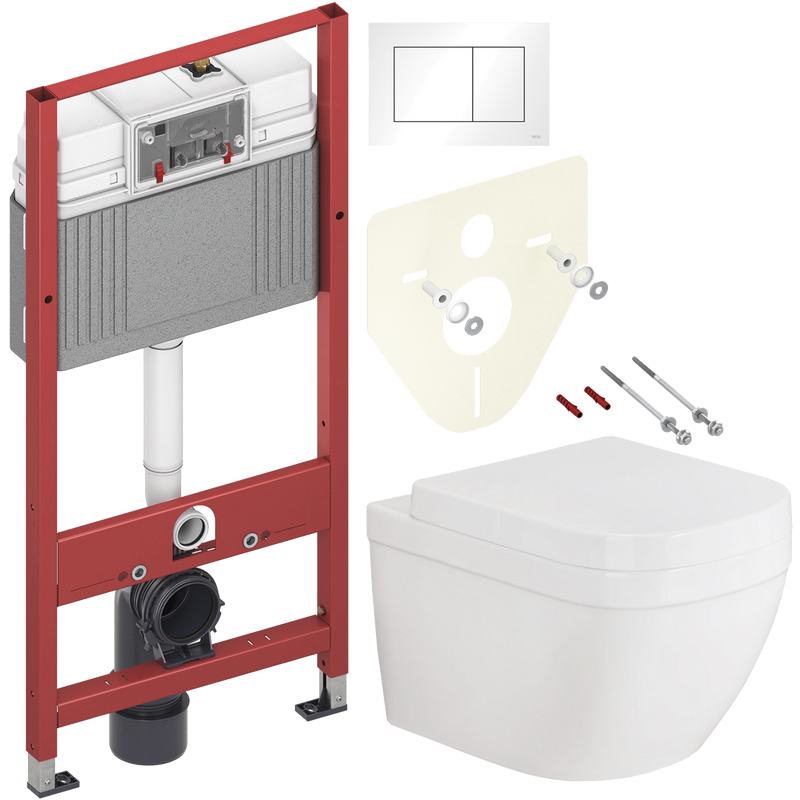 Комплект Унитаз подвесной Grohe Euro Ceramic + Крышка 39330001 с микролифтом + Инсталляция TECE Base 9400413 4 в 1 с кнопкой смыва