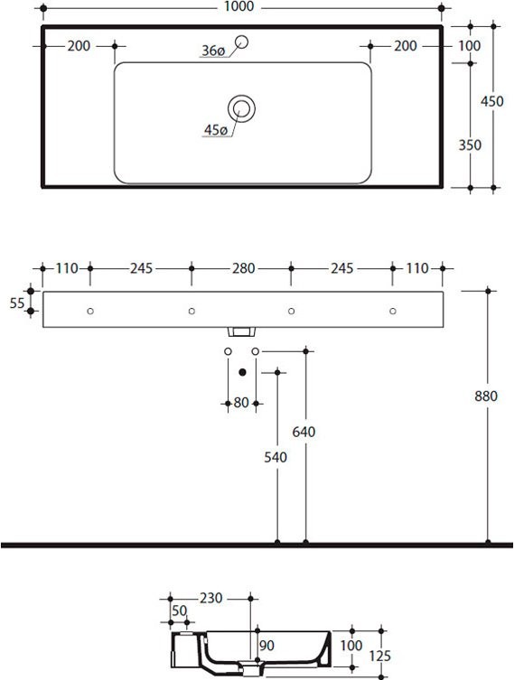 Мебельная раковина Kerasan Cento 355001 100 см